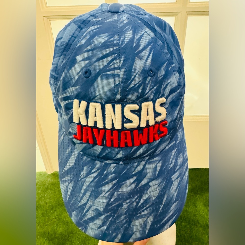 Adidas University of Kansas Jayhawks blue and red hat. Adjustable fit.